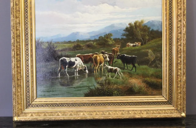 Óleo sobre tela, "Vaches au Pâturage" de Giovanni Milone, 108/115 cm, siglo XIX — Muy buen estado