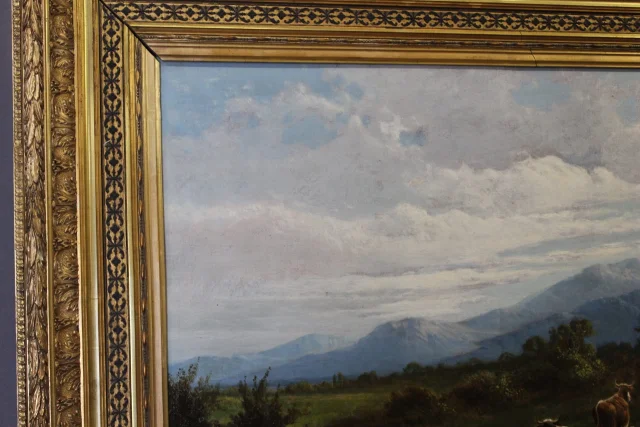 Óleo sobre tela, "Vaches au Pâturage" de Giovanni Milone, 108/115 cm, siglo XIX — Muy buen estado