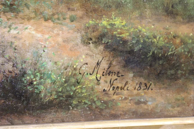 Óleo sobre tela, "Vaches au Pâturage" de Giovanni Milone, 108/115 cm, siglo XIX — Muy buen estado