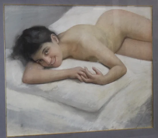 Groot pastel van vrouwelijk naakt, Franse school, gedateerd 1924 — Zeer goede staat