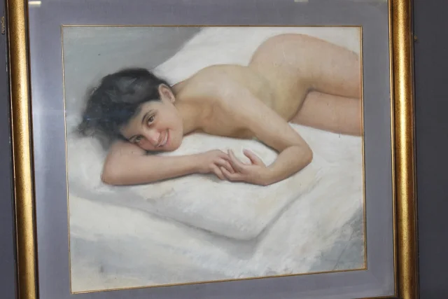 Groot pastel van vrouwelijk naakt, Franse school, gedateerd 1924 — Zeer goede staat