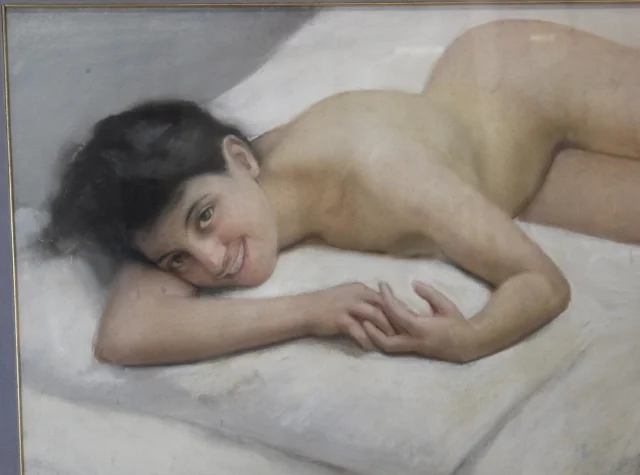 Groot pastel van vrouwelijk naakt, Franse school, gedateerd 1924 — Zeer goede staat