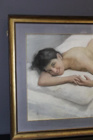 Groot pastel van vrouwelijk naakt, Franse school, gedateerd 1924 — Zeer goede staat