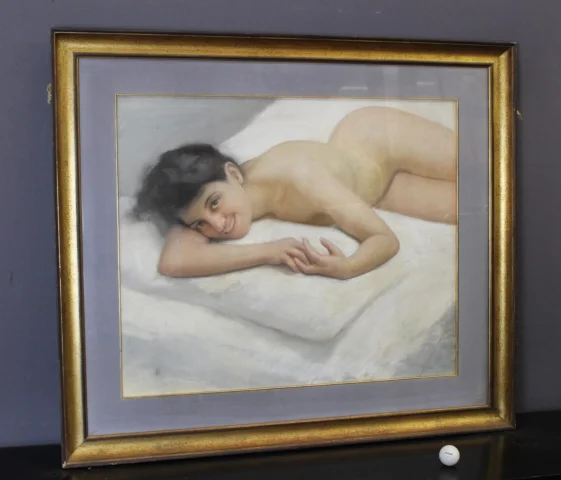 Groot pastel van vrouwelijk naakt, Franse school, gedateerd 1924 — Zeer goede staat