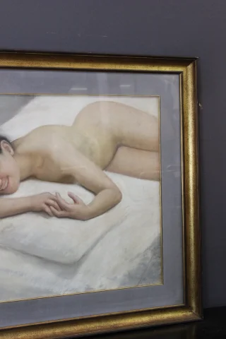 Groot pastel van vrouwelijk naakt, Franse school, gedateerd 1924 — Zeer goede staat