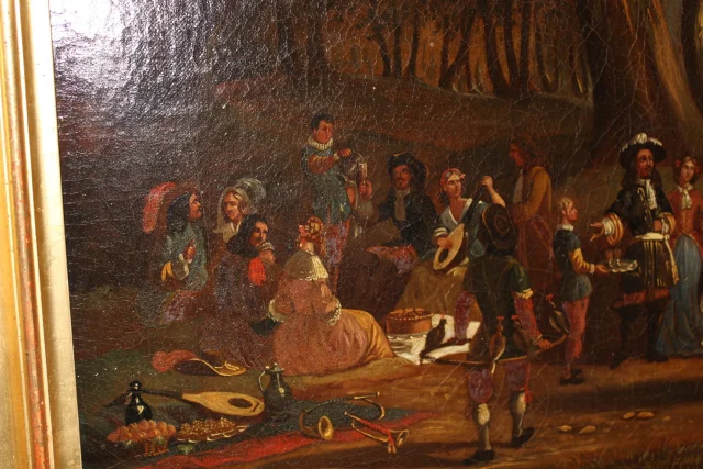 Olieverf op doek "Terugkeer van de valkerij" door Chevallier, 19e eeuw — Goede staat