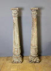 Coppia di Colonne in Legno Intagliato, 173 cm, XIX Secolo