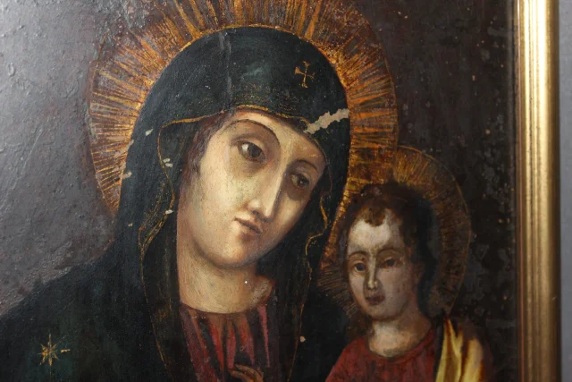 Öl auf Kupfer, Madonna mit Kind, spätes 18. Jahrhundert — Guter Zustand
