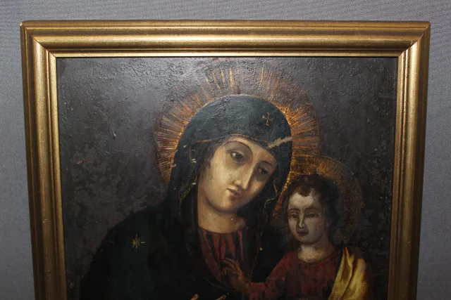 Öl auf Kupfer, Madonna mit Kind, spätes 18. Jahrhundert — Guter Zustand