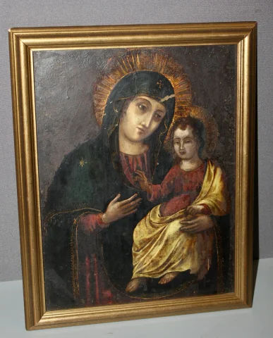 Öl auf Kupfer, Madonna mit Kind, spätes 18. Jahrhundert — Guter Zustand