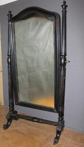 Espejo Psiqué Napoléon III en Madera Lacada en Negro, Siglo XIX — Muy buen estado