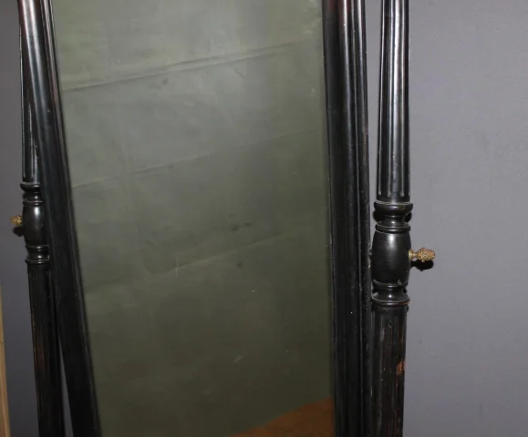 Espejo Psiqué Napoléon III en Madera Lacada en Negro, Siglo XIX — Muy buen estado
