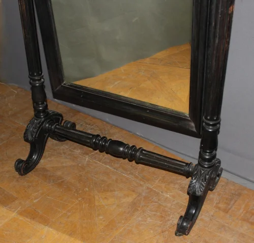 Espejo Psiqué Napoléon III en Madera Lacada en Negro, Siglo XIX — Muy buen estado