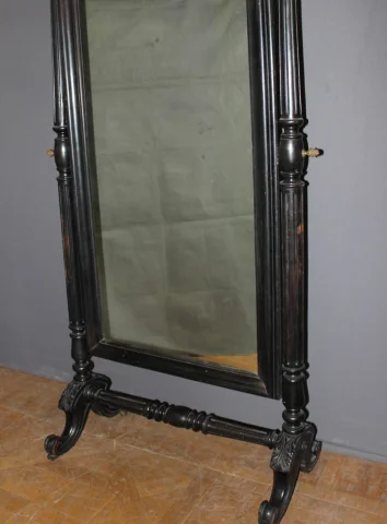Espejo Psiqué Napoléon III en Madera Lacada en Negro, Siglo XIX — Muy buen estado