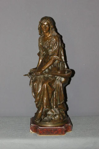 Bronze, Die Mandolinenspielerin von Paul Eugène Mengin, 19. Jahrhundert — Sehr guter Zustand