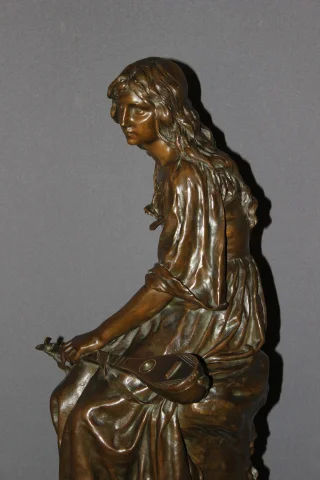 Bronze, Die Mandolinenspielerin von Paul Eugène Mengin, 19. Jahrhundert — Sehr guter Zustand