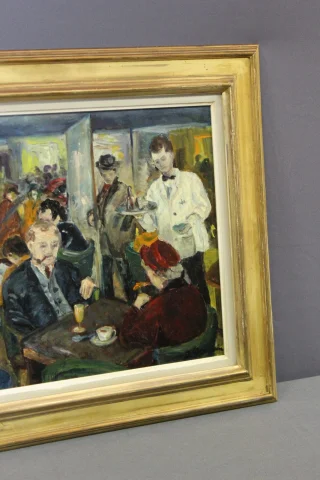 Olio su tavola "Café de Paris" di Henriette Germain — Ottimo stato