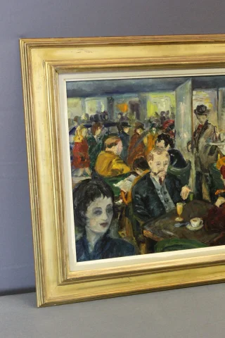 Olio su tavola "Café de Paris" di Henriette Germain — Ottimo stato