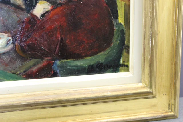 Olio su tavola "Café de Paris" di Henriette Germain — Ottimo stato