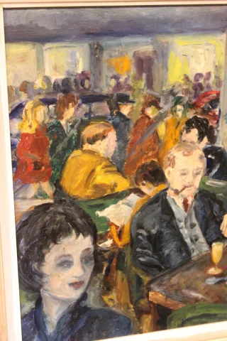 Olio su tavola "Café de Paris" di Henriette Germain — Ottimo stato