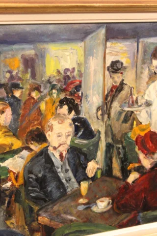 Olio su tavola "Café de Paris" di Henriette Germain — Ottimo stato