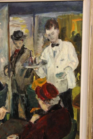 Olio su tavola "Café de Paris" di Henriette Germain — Ottimo stato