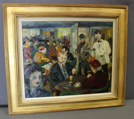 Olio su tavola "Café de Paris" di Henriette Germain — Ottimo stato