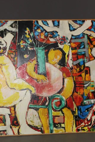 Olio su tela intitolato "Bavardage" di Gabriel Guy — Ottimo stato