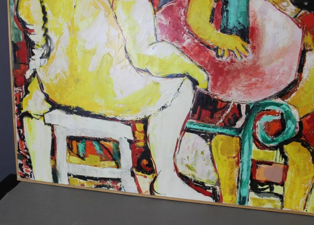Olio su tela intitolato "Bavardage" di Gabriel Guy — Ottimo stato