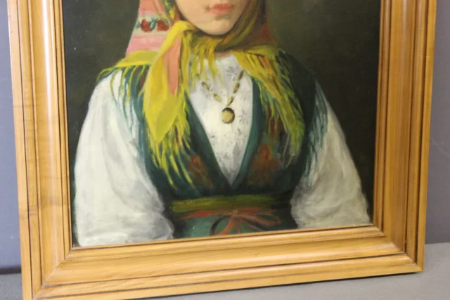 Olio su tela "Giovane ragazza con foulard", circa 1940 — Ottimo stato