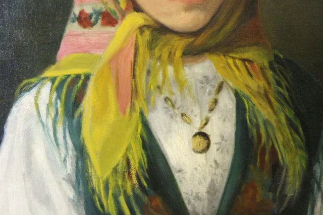 Olio su tela "Giovane ragazza con foulard", circa 1940 — Ottimo stato