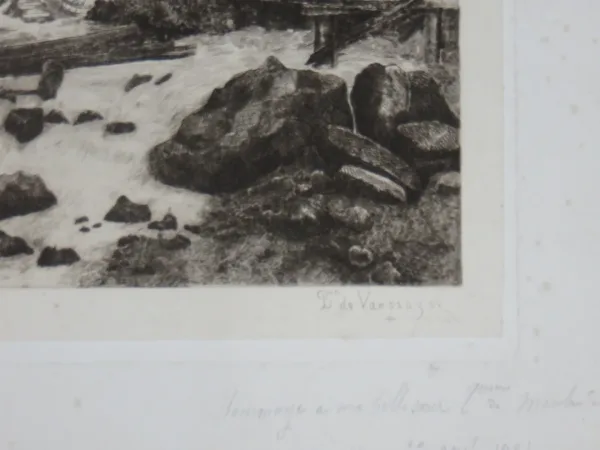Maison au bord d'un Torrent, eau-forte époque début 20 ème.