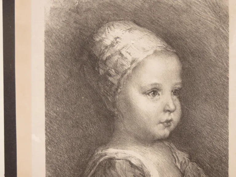 Un buste d'enfant, Lithographie sur chine appliquée, époque 19ème.