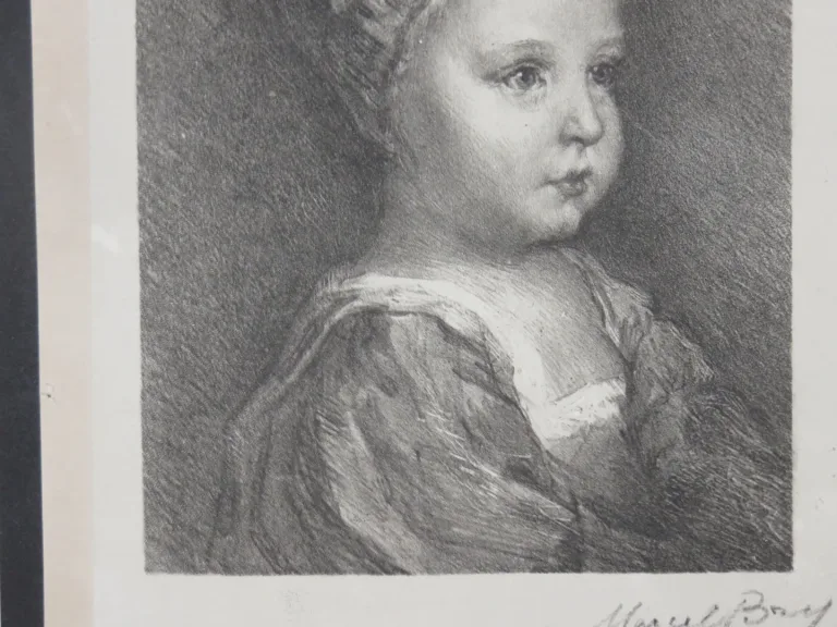 Un buste d'enfant, Lithographie sur chine appliquée, époque 19ème.
