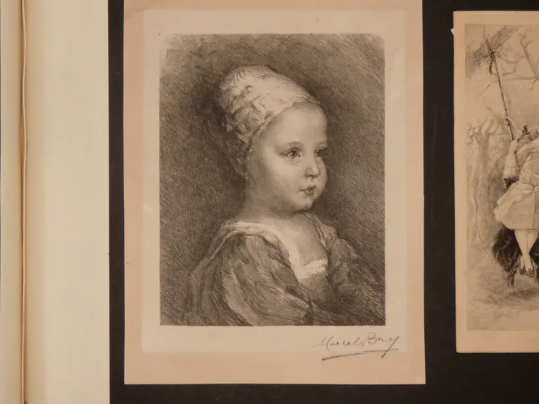 Un buste d'enfant, Lithographie sur chine appliquée, époque 19ème.