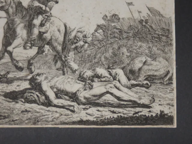 Scène de bataille, eau-forte époque 18ème.