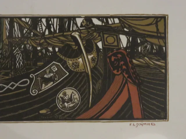 Bateau avec voiles, gravure époque 20ème.