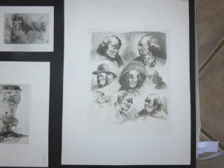 Têtes d'hommes, eau-forte époque 19ème.
