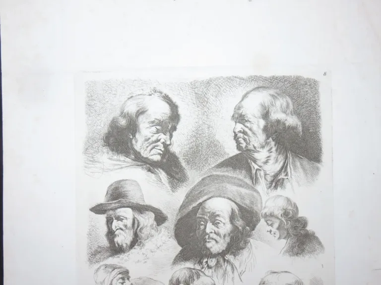 Têtes d'hommes, eau-forte époque 19ème.