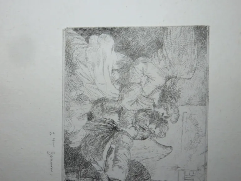 Angesiedelt mit Persönlichkeiten und Enfant, Eaux-fortes époque 19ème.