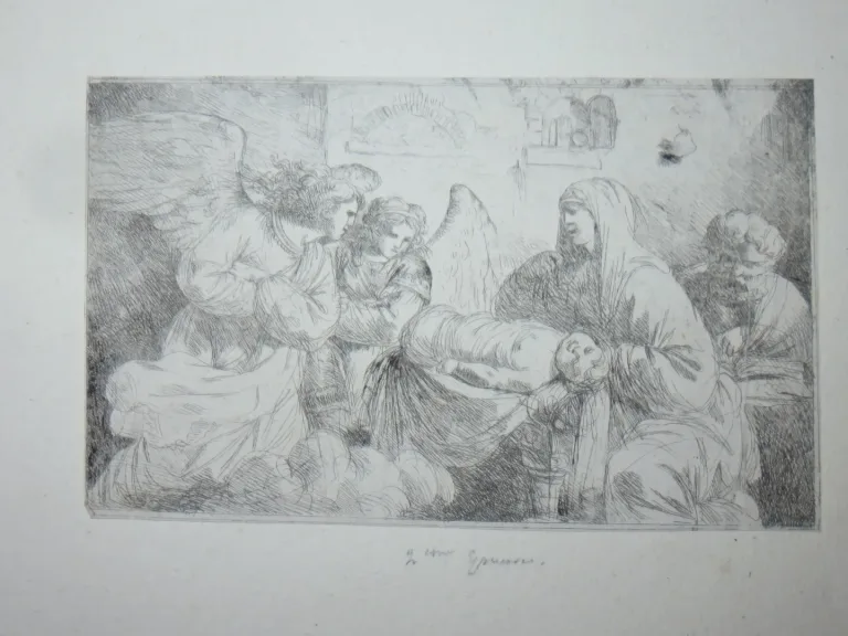 Angesiedelt mit Persönlichkeiten und Enfant, Eaux-fortes époque 19ème.