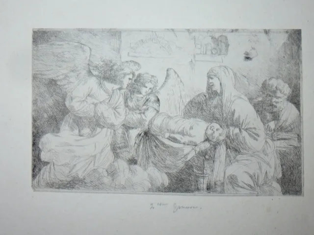 Anges ailc personnages et enfant, eaux-fortes époque 19ème.