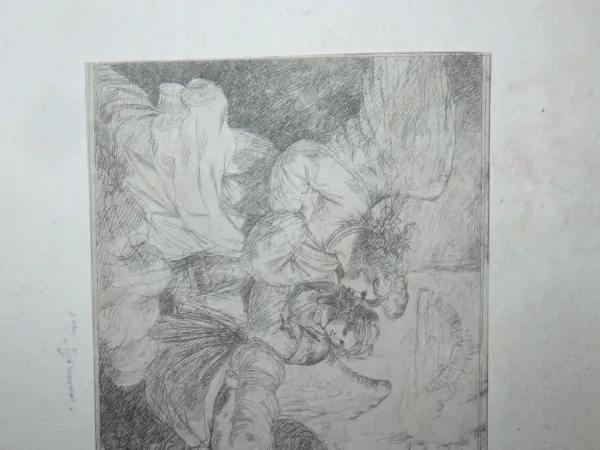 Angesiedelt mit Persönlichkeiten und Enfant, Eaux-fortes époque 19ème.