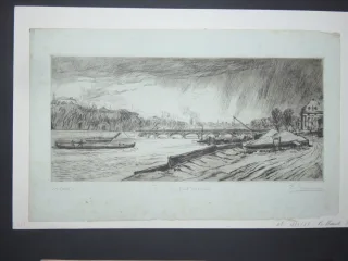 Le Pont des Arts, Paris, eau-forte époque début 20ème.