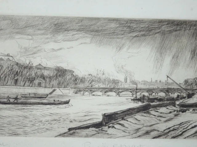 Le Pont des Arts, Paris, eau-forte époque début 20ème.