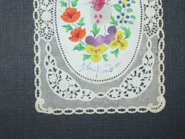Image pieuse, dentelle, avec coeurs et fleurs, époque début 20ème.