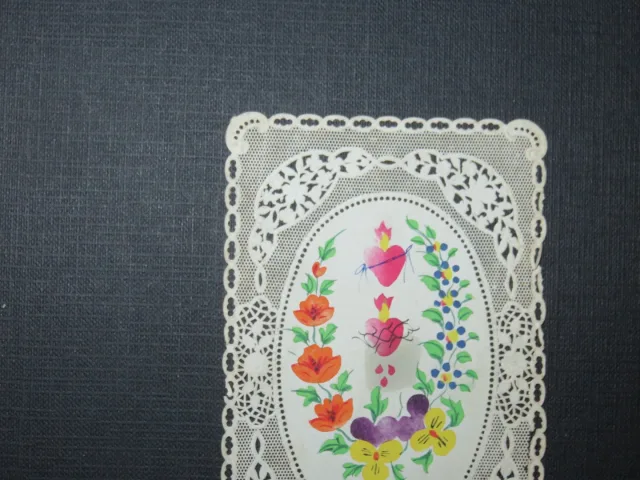 Image pieuse, dentelle, avec coeurs et fleurs, époque début 20ème.