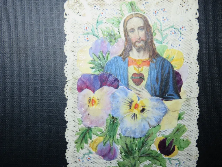 Image pieuse, dentelle, Christ, époque début 20ème.