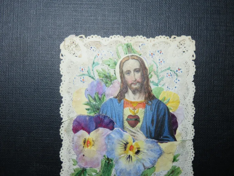 Image pieuse, dentelle, Christ, époque début 20ème.