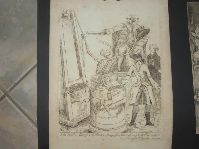 Persönlichkeiten mit Guillotine, eau-forte époque 18ème.